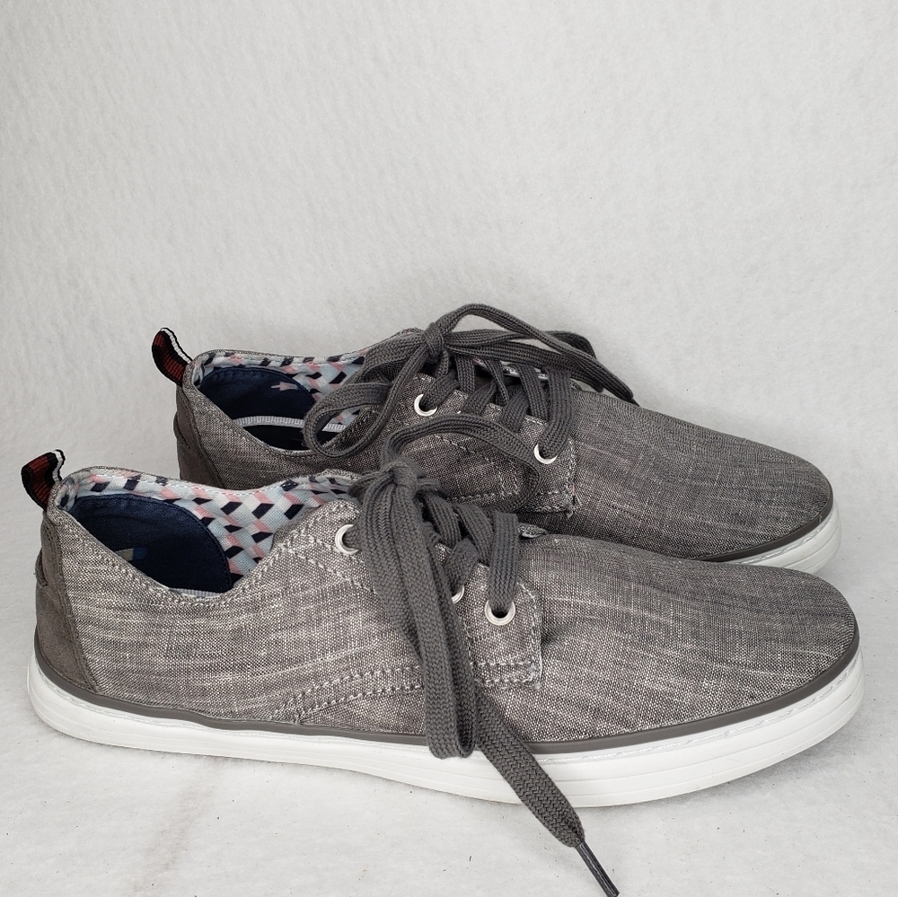 Ben Sherman Mens Gray Linen Look Lace Up Sneakers Sz 8